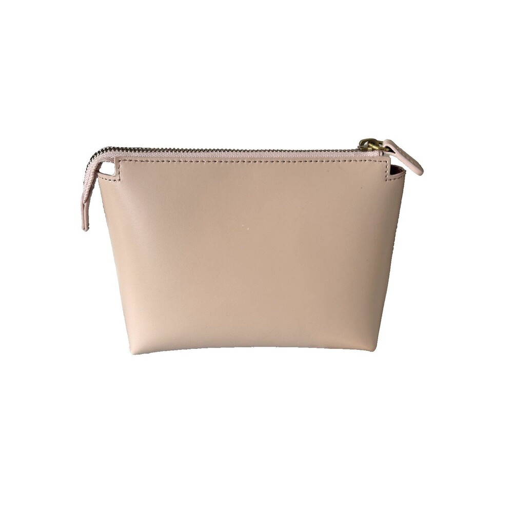 Staud Blush Leather Zipper Pouch Cosmetic Toiletry Bag Travel Wine Suede Lining